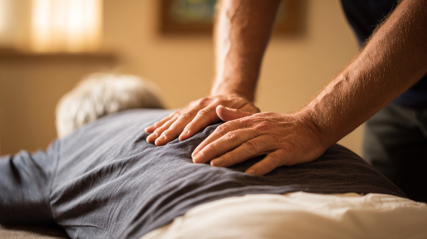 Séance d’ostéopathie douce visant à préserver la mobilité et l’autonomie chez une personne âgée.
